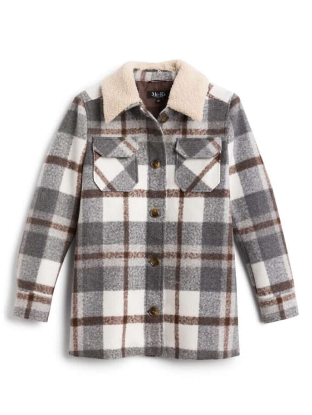 Mo-Ka by Santa Fe Apparel Plaid Shacket Sherpa Collar Small